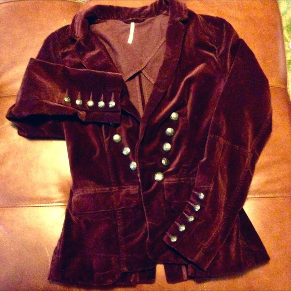 Free People Jackets & Blazers - Free People Bordeaux Velvet Military Topcoat